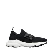 Tod's Svarta Stickade Sneakers med Läderkedja Black, Dam