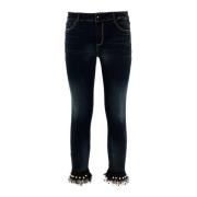 Fracomina Skinny Jeans med Tulle och Juveldekorationer Blue, Dam