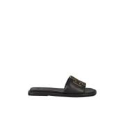 Tory Burch Lädersandal med gummisula Black, Dam