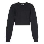 Dolce & Gabbana Räfflad crew-neck tröja i viskosblandning Black, Dam