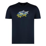 Paul & Shark Bomull Logo T-shirt Ribbad Krage Blue, Herr