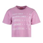 Mother Bomull Crew-Neck T-shirt, Ribbad Halsringning Pink, Dam