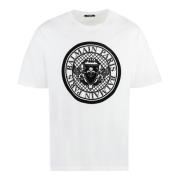 Balmain Velvet Print Bomull Crew-Neck T-shirt White, Herr