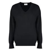 P.a.r.o.s.h. Räfflad Cashmere V-ringad Tröja Black, Dam