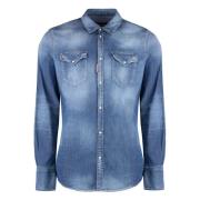 Dsquared2 Sten Tvättad Denim Skjorta Blue, Herr