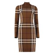 Burberry Turtleneck Rutig Mini Klänning Brown, Dam