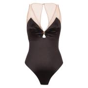 Elisabetta Franchi Genomskinlig Bodysuit Guld Detalj Brown, Dam