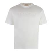 Valentino Räfflad Bomull Crew-Neck T-shirt White, Herr