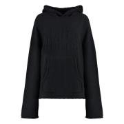 MM6 Maison Margiela Stickad ullhoodie med rullade kanter Black, Dam