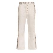 Paco Rabanne Flared Rhinestone Jeans med Fransad Nederkant White, Dam