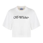 Off White Bomull Logo Print Cropped T-Shirt White, Dam