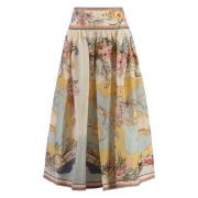 Zimmermann Blommigt Linne Midi Kjol Multicolor, Dam