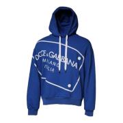 Dolce & Gabbana Blå Bomull Logo Print Hoodie Blue, Herr