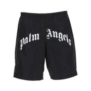 Palm Angels Böjd Logga Badshorts Black, Herr