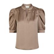 Neo Noir Sateen Blus Mörk Taupe Beige, Dam