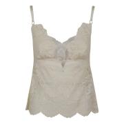 Paco Rabanne Ivory Blonde Stretch Lace Top Beige, Dam