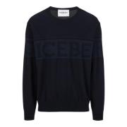 Iceberg Blå crewneck tröja i Mak? bomull med tvåfärgat jacquardarbete ...