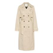 Kaffe Klassisk Trenchcoat Jacka Fjäder Grå Beige, Dam