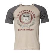 Dolce & Gabbana Beige Grå Grafisk Tryck Bomull T-shirt Beige, Herr