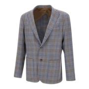 Barba Blå Ull Silke Blazer Slim Fit Multicolor, Herr