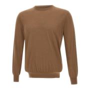 Kangra Brun Ull Crew Neck Sweater Brown, Herr