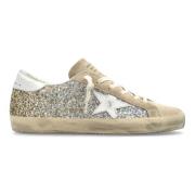 Golden Goose Glitter Suede Star Heel Sneakers Beige, Dam