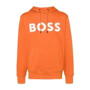 Boss Orange Logotryck Hoodie i Bomull Orange, Herr