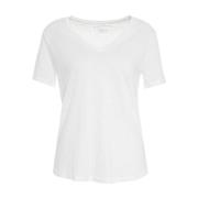 Majestic Filatures Vit V-Ringad T-Shirt Ss25 White, Dam