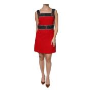 Dolce & Gabbana Röd Svart Ull Flared Mini Klänning Red, Dam