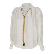 Elisabetta Franchi Vit Dubbel Georgette Blus med V-Hals White, Dam