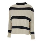 Kaos Angora Sweater Svart Ribbstickad Beige, Dam