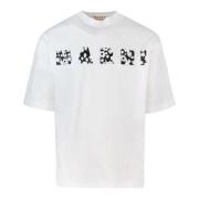 Marni Ribbad Crew Neck Logo Print Oversized T-Shirts White, Herr