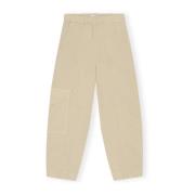 Ganni Leather Trousers Beige, Dam