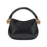 Roberto Cavalli Tiger Head Snake-Print Hobo Väska Black, Dam