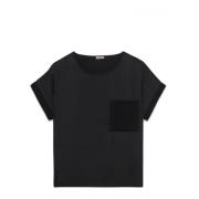 Oltre Satinblus med liten ficka Black, Dam