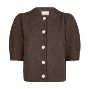 Neo Noir Brun Melange Cardigan med Puffärmar Brown, Dam