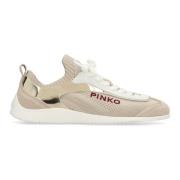 Pinko Låga sneakers med mockainsatser Beige, Dam