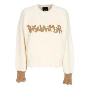 Disclaimer Logo Crewneck Sweater Heavy Yarn Beige, Dam