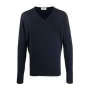 John Smedley Klassisk V-ringad Pullover Sweater Black, Herr