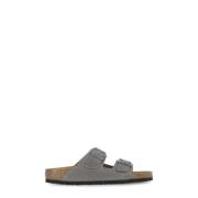 Birkenstock Grå Lädersandal Framre Remmar Fästning Gray, Herr