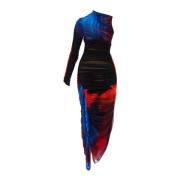 Mugler Blommig Asymmetrisk Veckad Klänning Multicolor, Dam