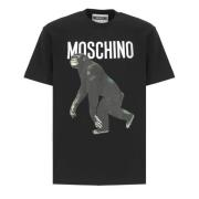 Moschino Svart T-shirt med Crewneck och Print Black, Herr