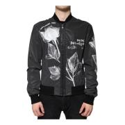 Dolce & Gabbana Svart Blommig Nylon Bomberjacka Black, Herr