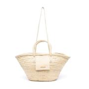 Jacquemus Raffia Läder Tote Väska White, Dam