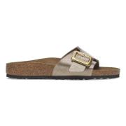 Birkenstock Sandaler med satinfinish och metallspänne Gray, Dam