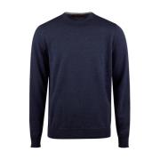 Stenströms Blå Merino Ull Crew Neck Tröja Blue, Herr