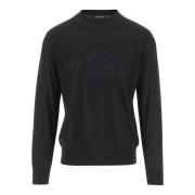 Giorgio Armani Ull Logo Crew Neck Tröja Svart Black, Herr