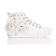 Mimanera Vita Sneakers med Blommig Macramé White, Dam