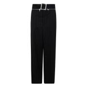 Jean Paul Gaultier Pinstripe Wool Tailored Byxa med Bälte Black, Dam