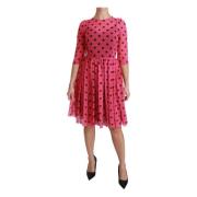 Dolce & Gabbana Polka Dot A-linje Knälång Klänning Pink, Dam